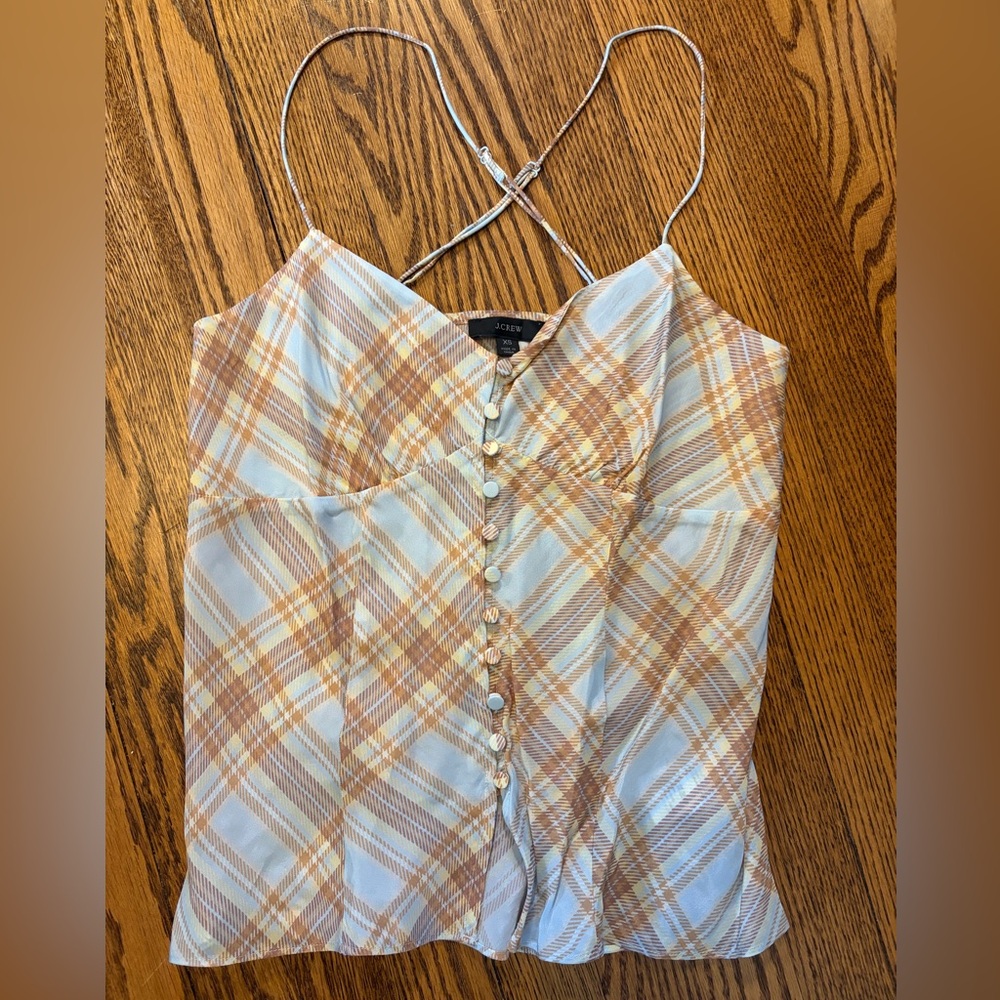 J Crew Plaid Button Up Tank Top Sz XS